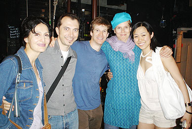 George Costacos with director Melly Still, cast members Brad Fleischer, Jacqueline Antaramian (L) and Angela Lin (R)