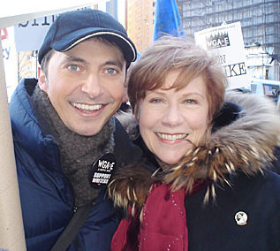 George Costacos and AFTRA National President Roberta Reardon at the Writers Guild of America Strike