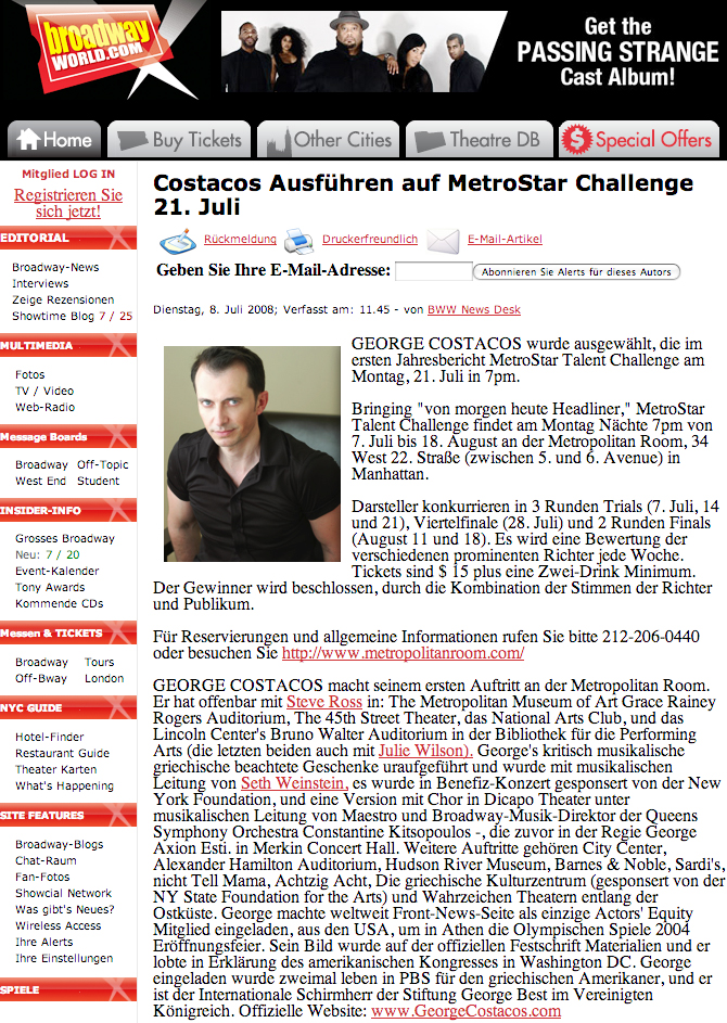 Germany: BroadwayWorld.com Press clip: Costacos to perform at MetroStar Challenge on July 21st