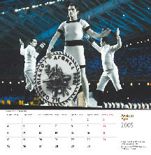 George Costacos on the 2005 official commemorative Calendar of the Athens 2004 Olympics Opening Ceremony issued by Editions M. Toubis SA. Photo Detail: George Costacos, as 1896 Olympic Revival Fencer.